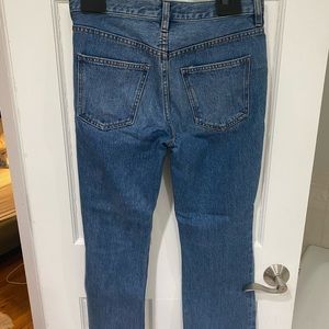 Free People high rise, straight raw hem jean